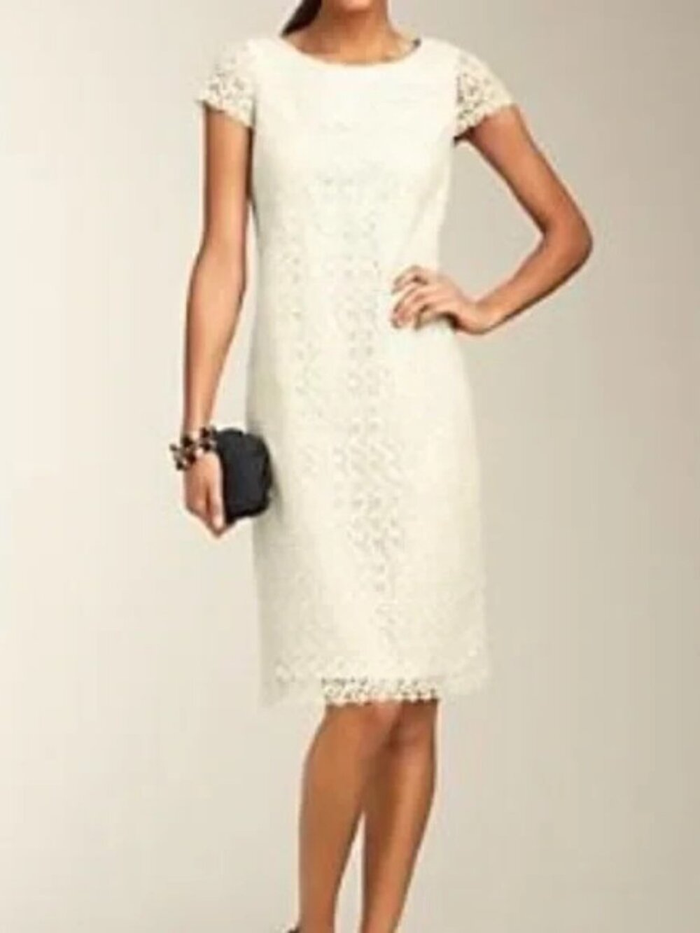 Talbots White Eyelet Shift Dress Fully Lined cap sleeves Size 2P Cottage Core
